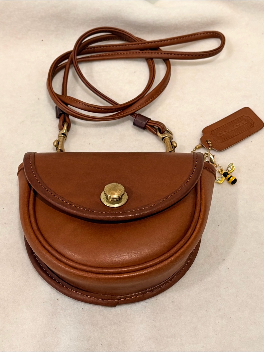 Vintage Coach British Tan Leather Mini Belt Bag 9826 Crossbody USA Made Restored